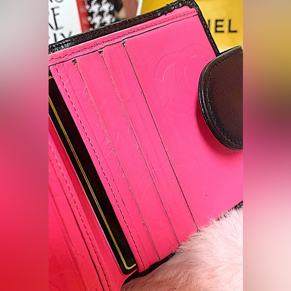 Chanel Cambon Line Bifold Wallet Black Pink CC Matelasse Leather - Picture 13 of 17
